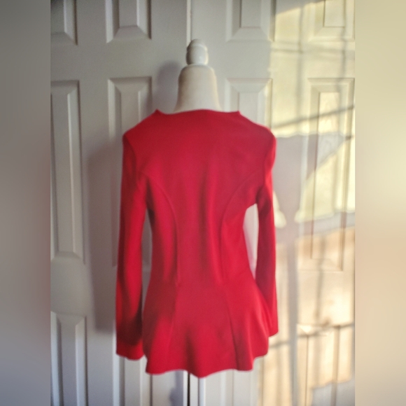 Escada Double Gold Zip Front Peplum Perforated Bodice Chevron Knit Sweater - Picture 6 of 15